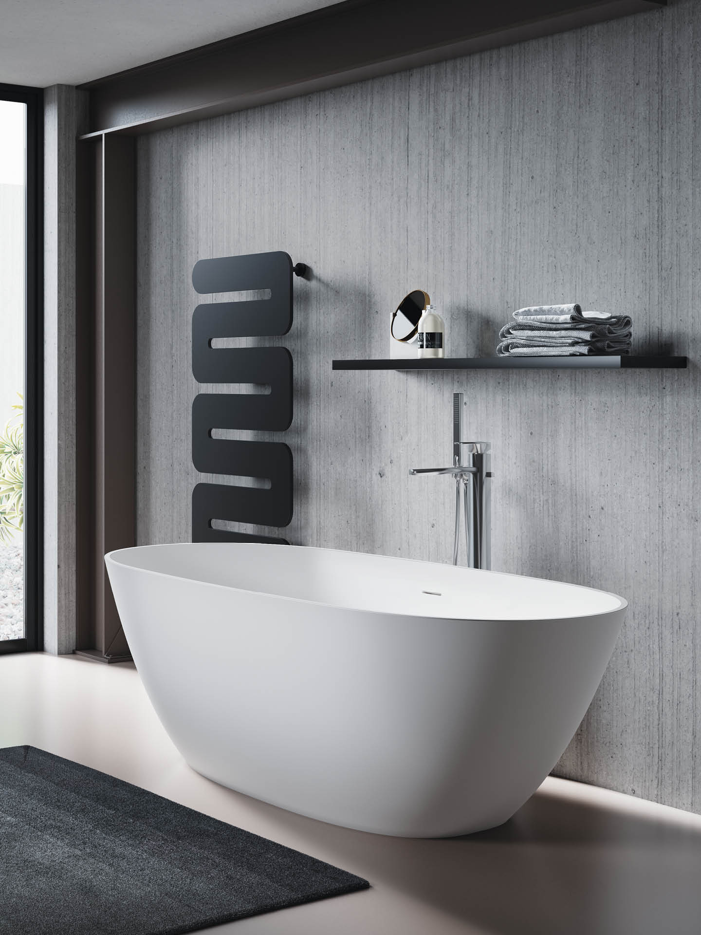 Alyssum vasca da bagno capiente ed elegante in solid surface dal colore bianco