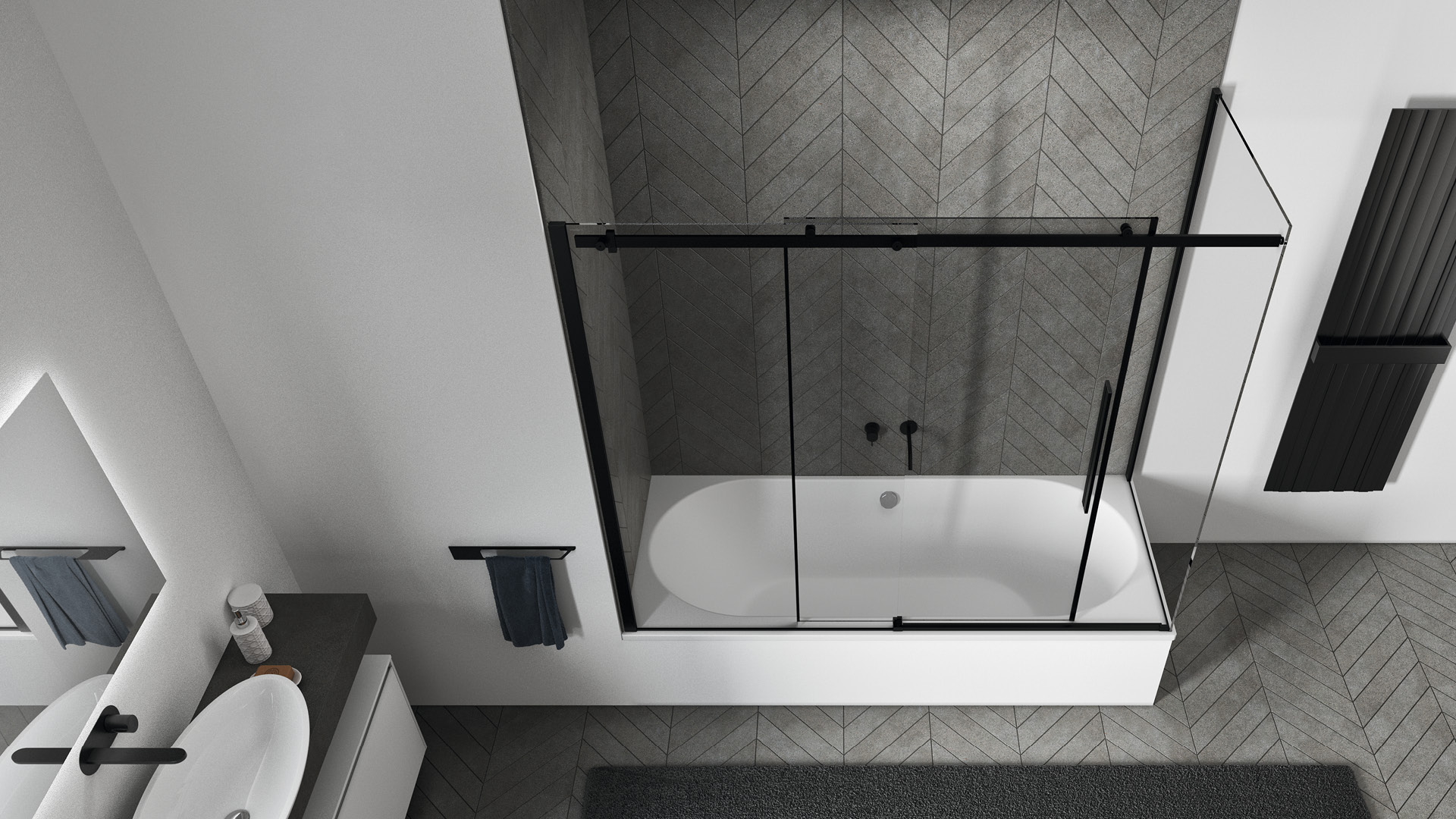 sopravasca con anta scorrevole angolare axia relax vista aerea