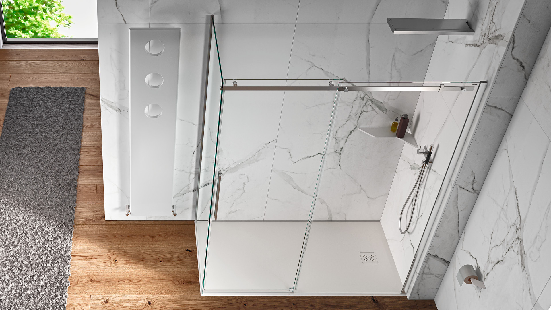 axia sf+f box doccia ad angolo con anta scorrevole e sistema di scorrimento a vista