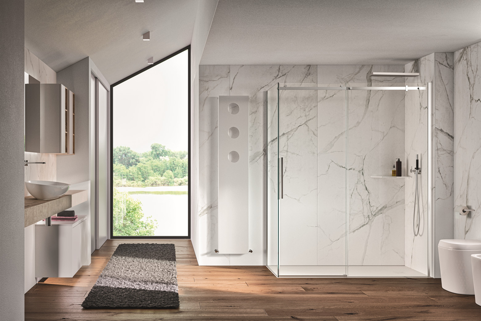 Eckduschabtrennung ohne Profile im Badezimmer