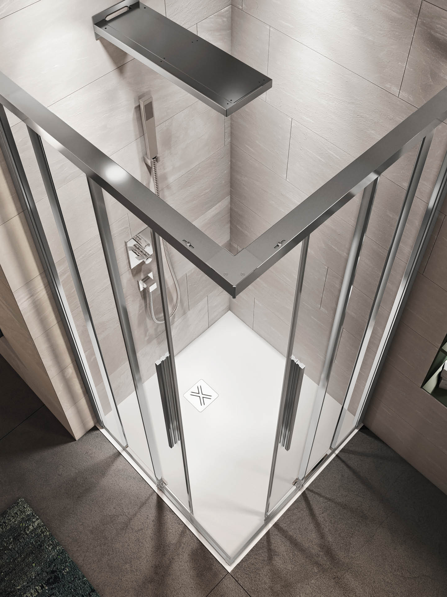 profilo superiore cabina doccia angolare con doppia anta scorrevole evox