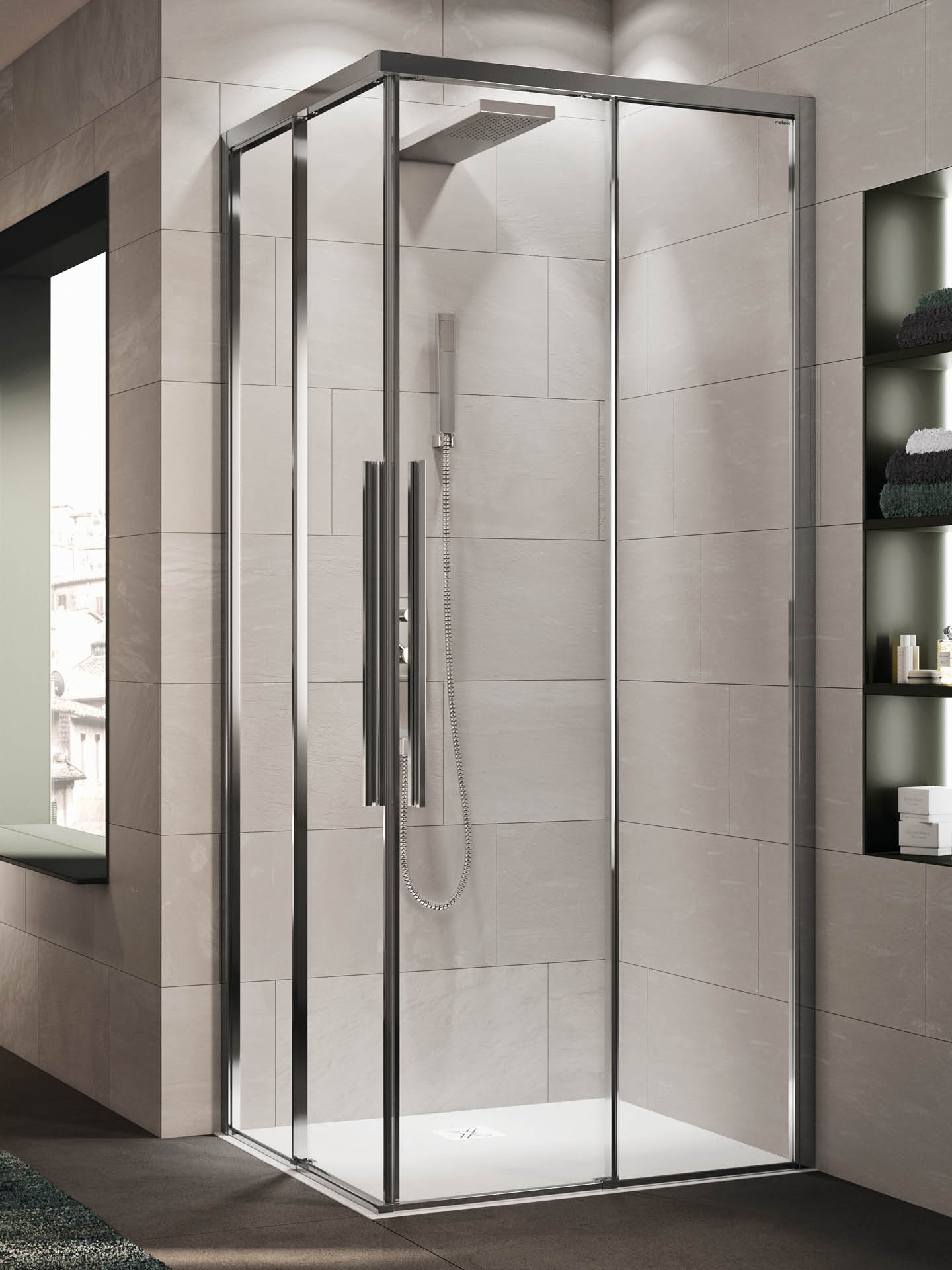 cabina doccia angolare con doppia anta scorrevole senza profilo inferiore