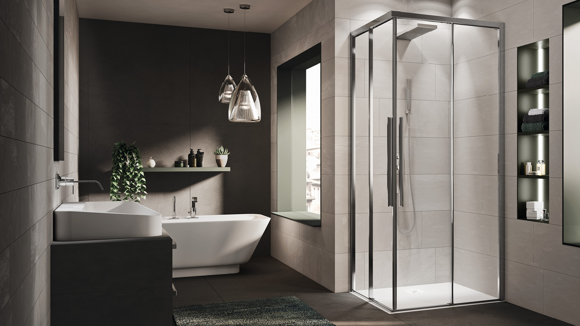 box doccia angolare con doppia anta scorrevole senza profilo inferiore