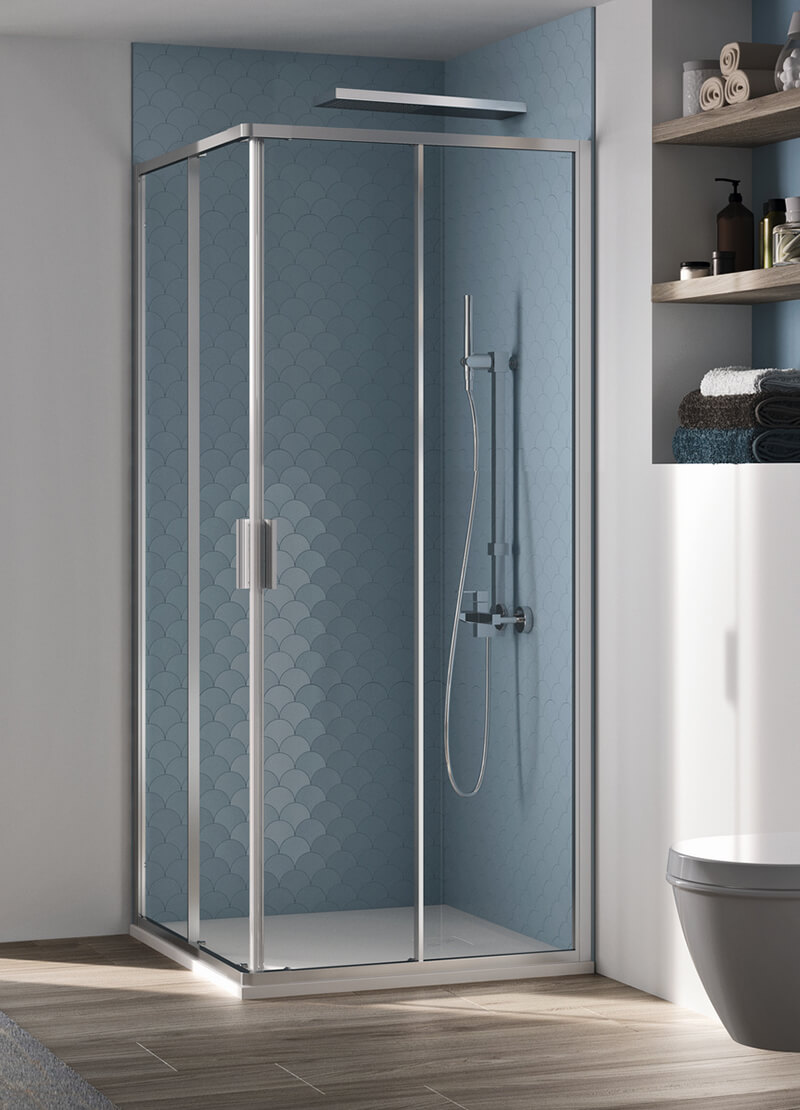 FLAT_A+A_1 Box doccia con doppia porta scorrevole ad angolo. Collezione Flat