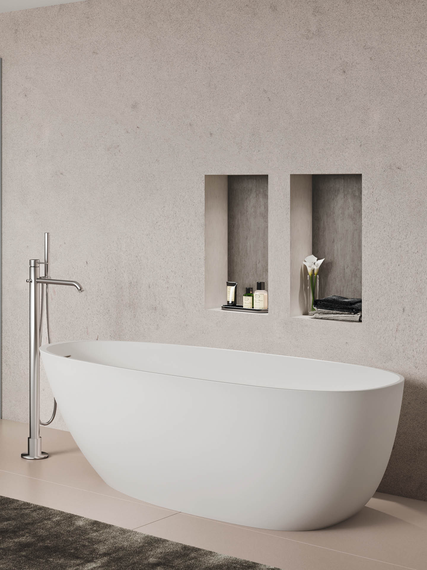Fresia vasca da bagno freestanding ovale di forma allungata in solid surface