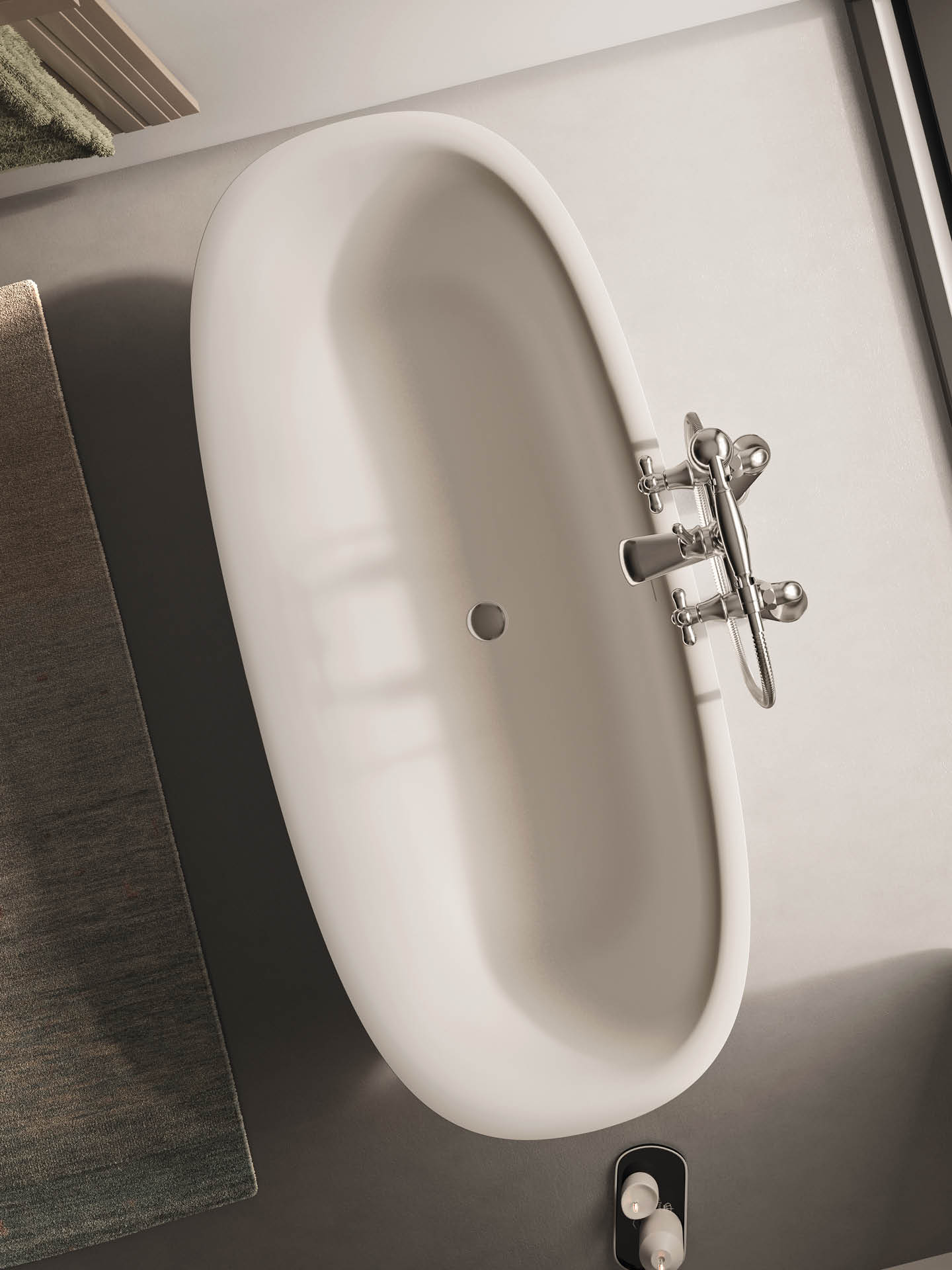 Vista dall'alto di Ibisco vasca da bagno freestanding in solid surface