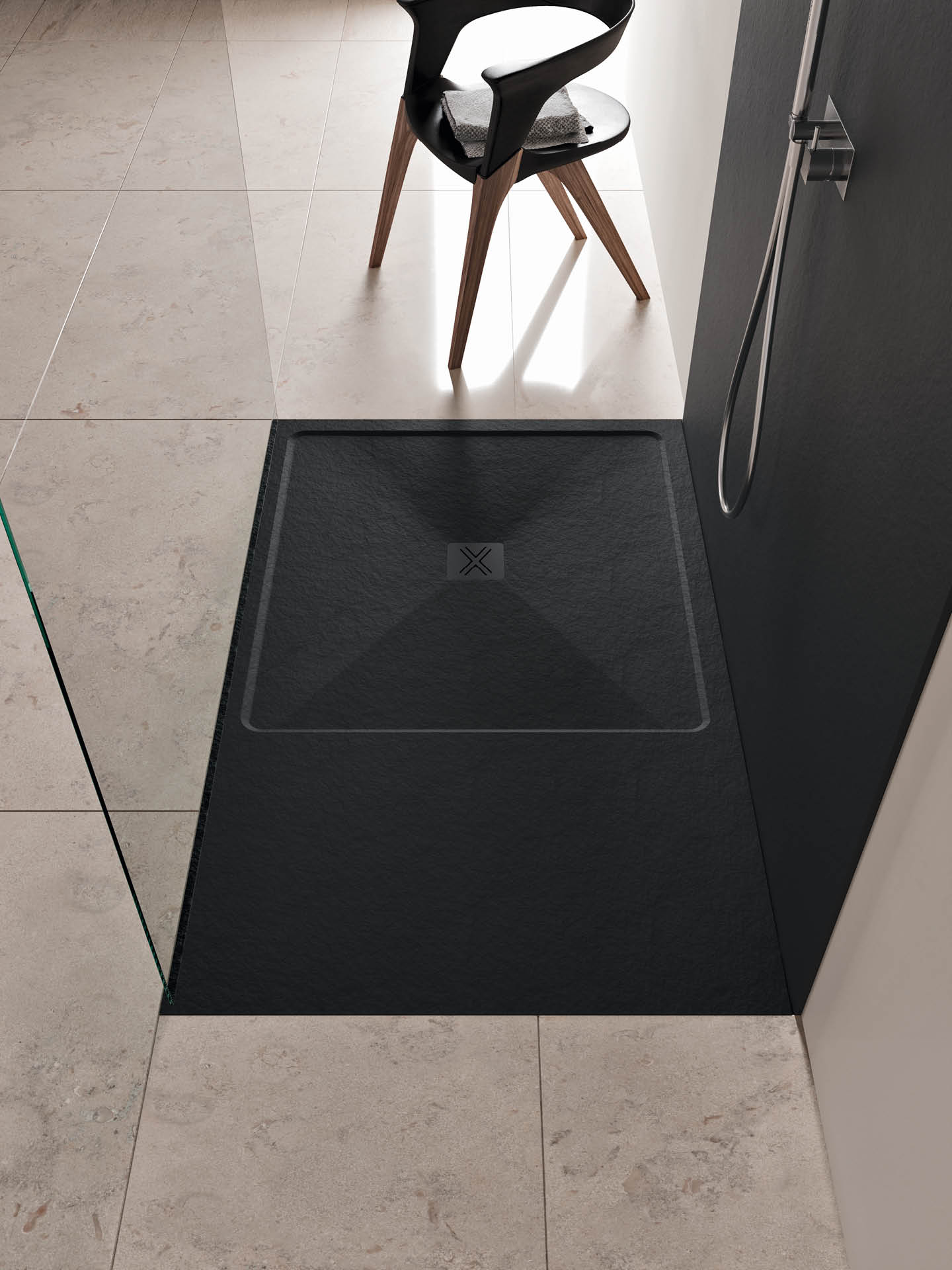 lago plus piatto doccia nero rettangolare con bordo contenitivo effetto pietra a filo pavimento
