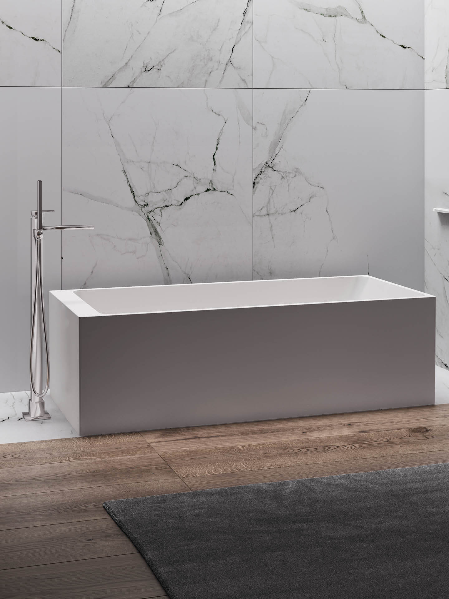 Layia vasca da bagno in solid surface dalle forme squadrate