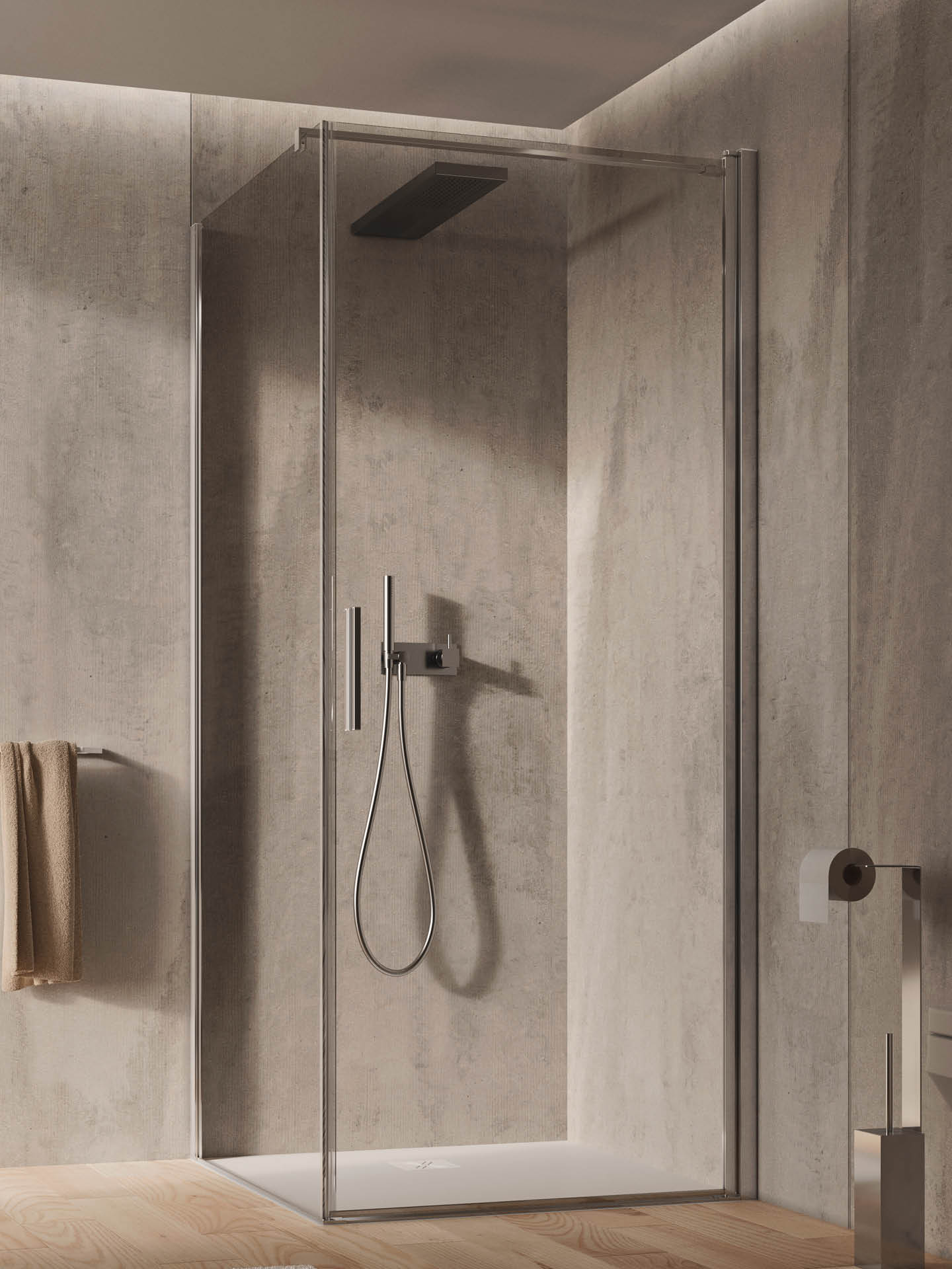 box doccia senza profili con anta battente e lato fisso light ab+f1