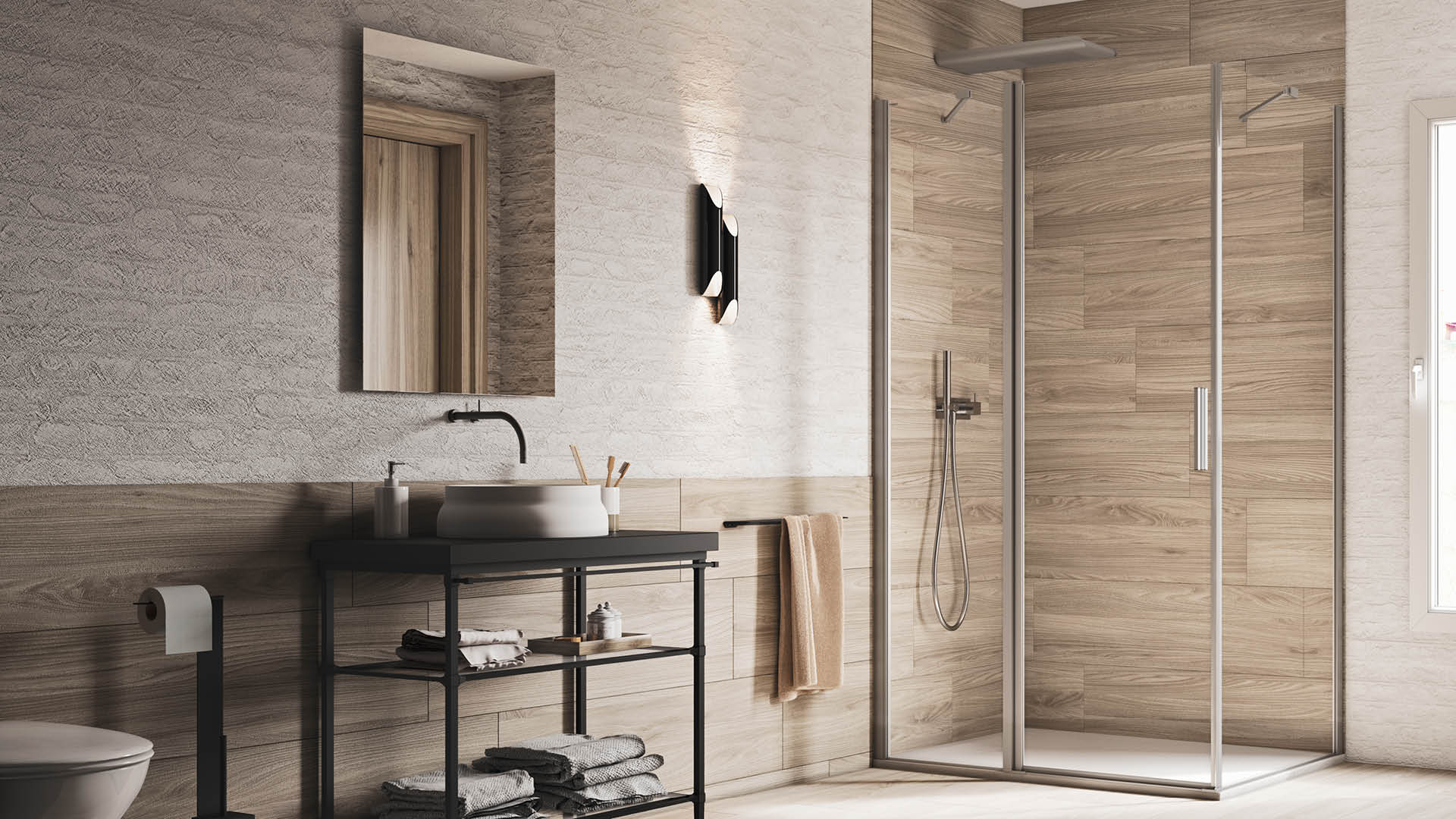 LIGHT PA+F3_slide1 box doccia ad angolo con due lati fissi e porta a battente