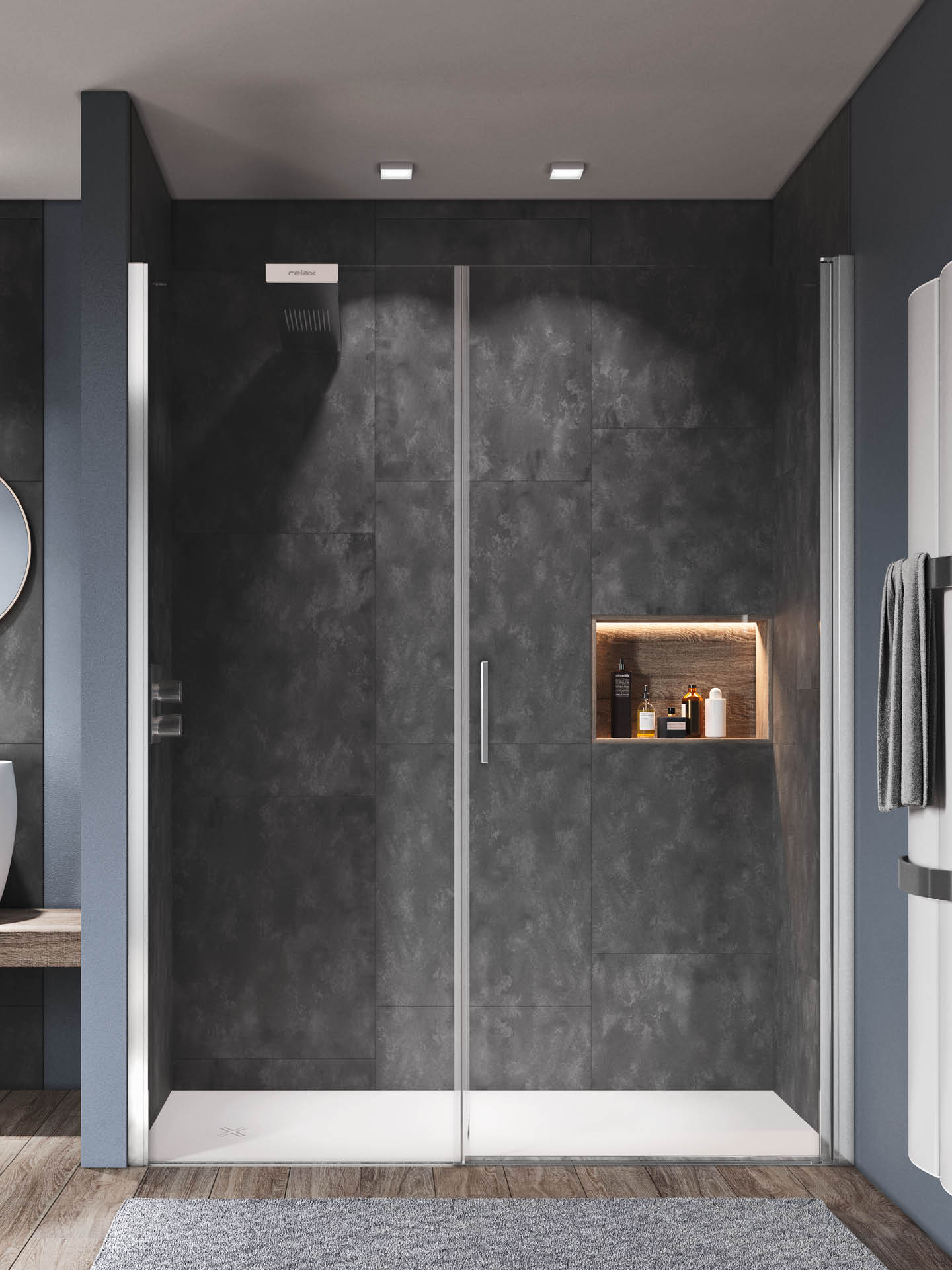 light pl box doccia in nicchia con porta a battente e lato fisso in linea senza profili