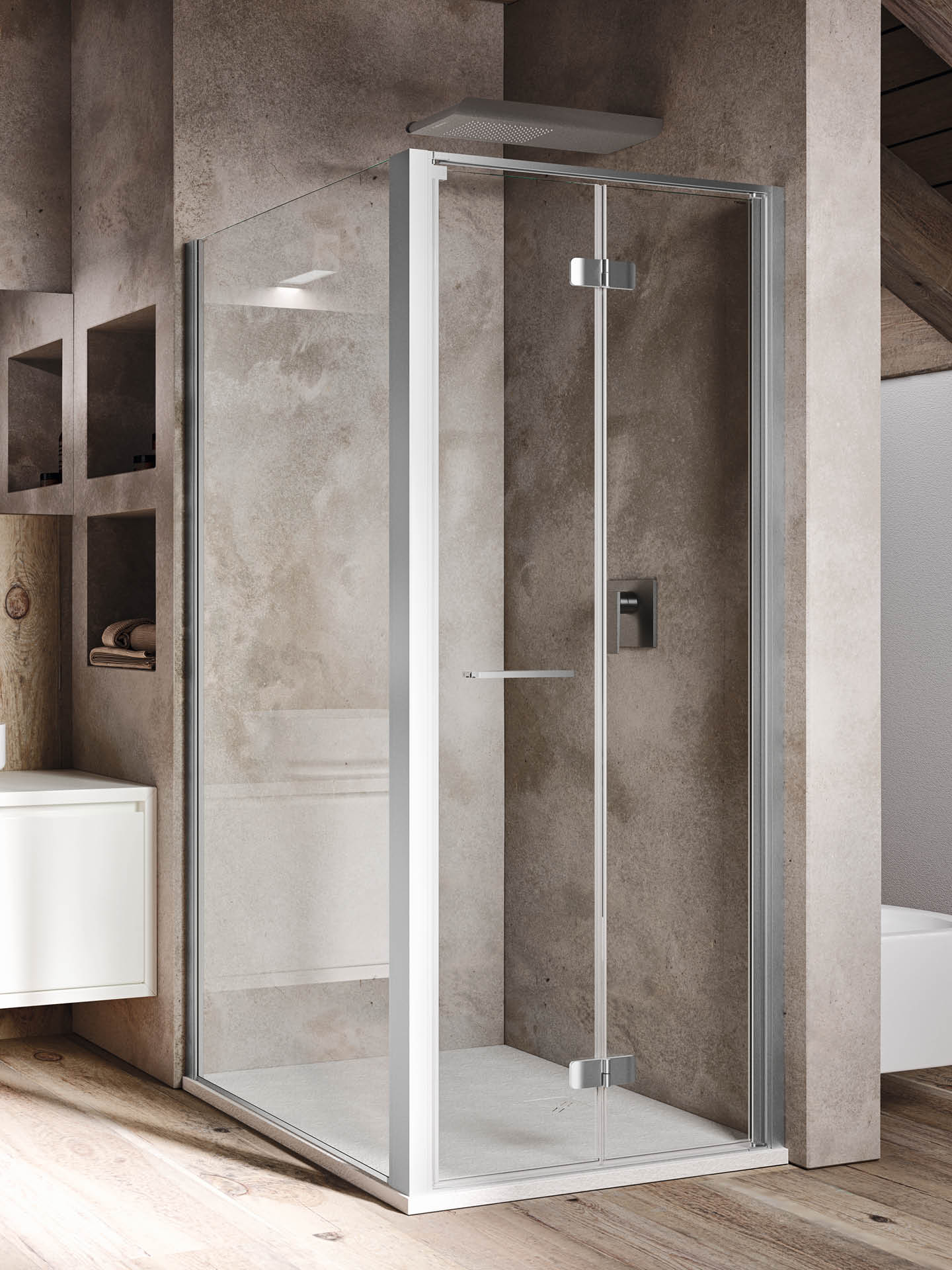 box doccia anta a soffietto con lato fisso senza profili