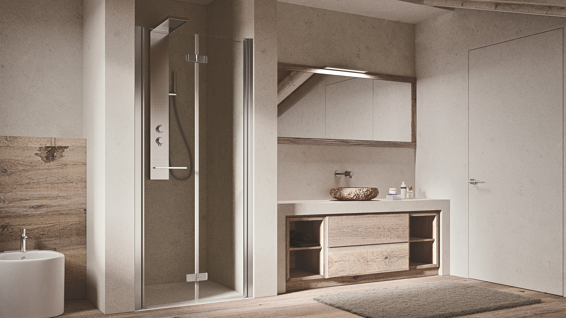 box doccia in nicchia light S1 con apertura a soffietto senza profili