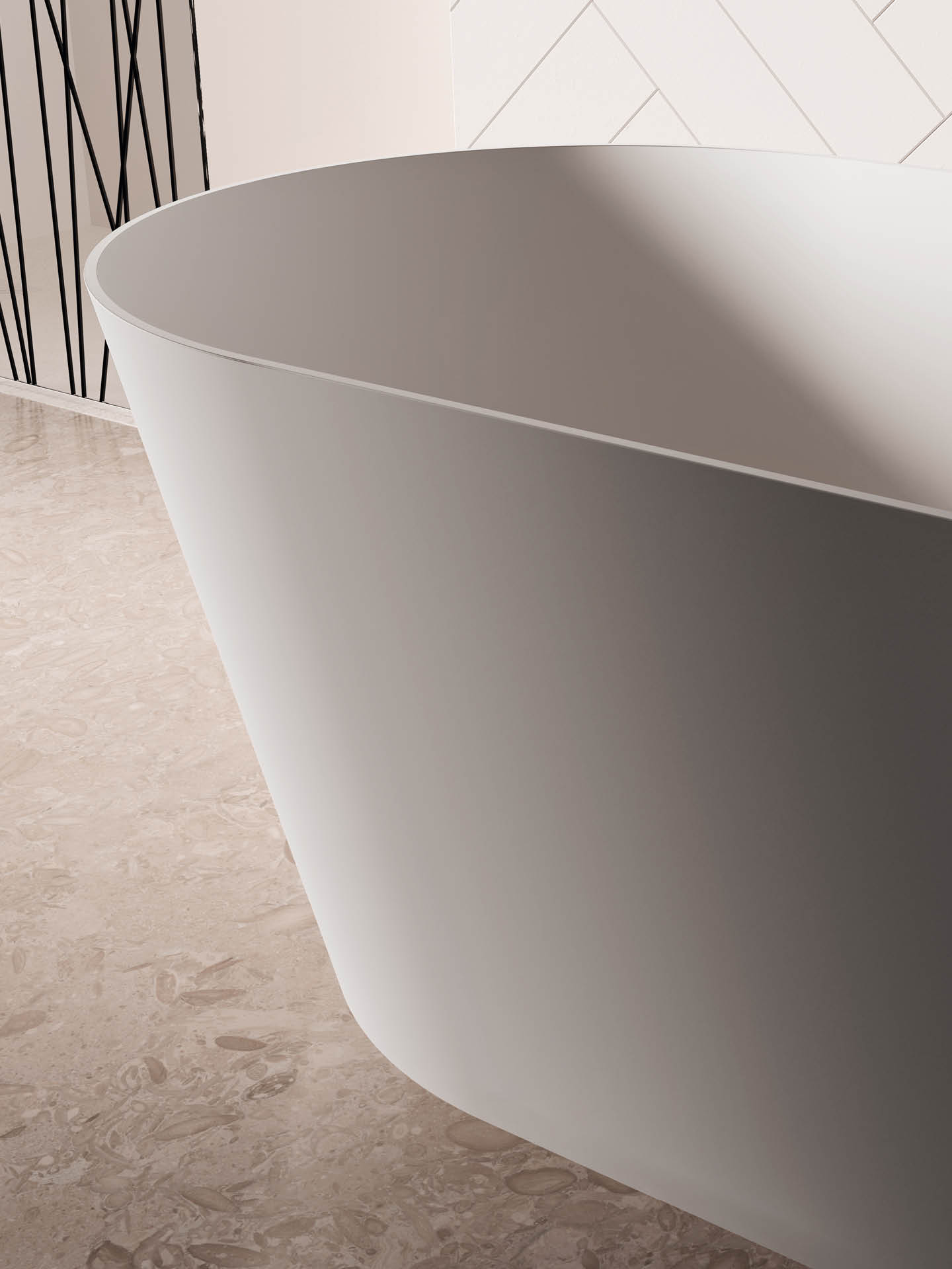 Dettaglio bordo di Lilium, vasca da bagno freestanding in solid surface