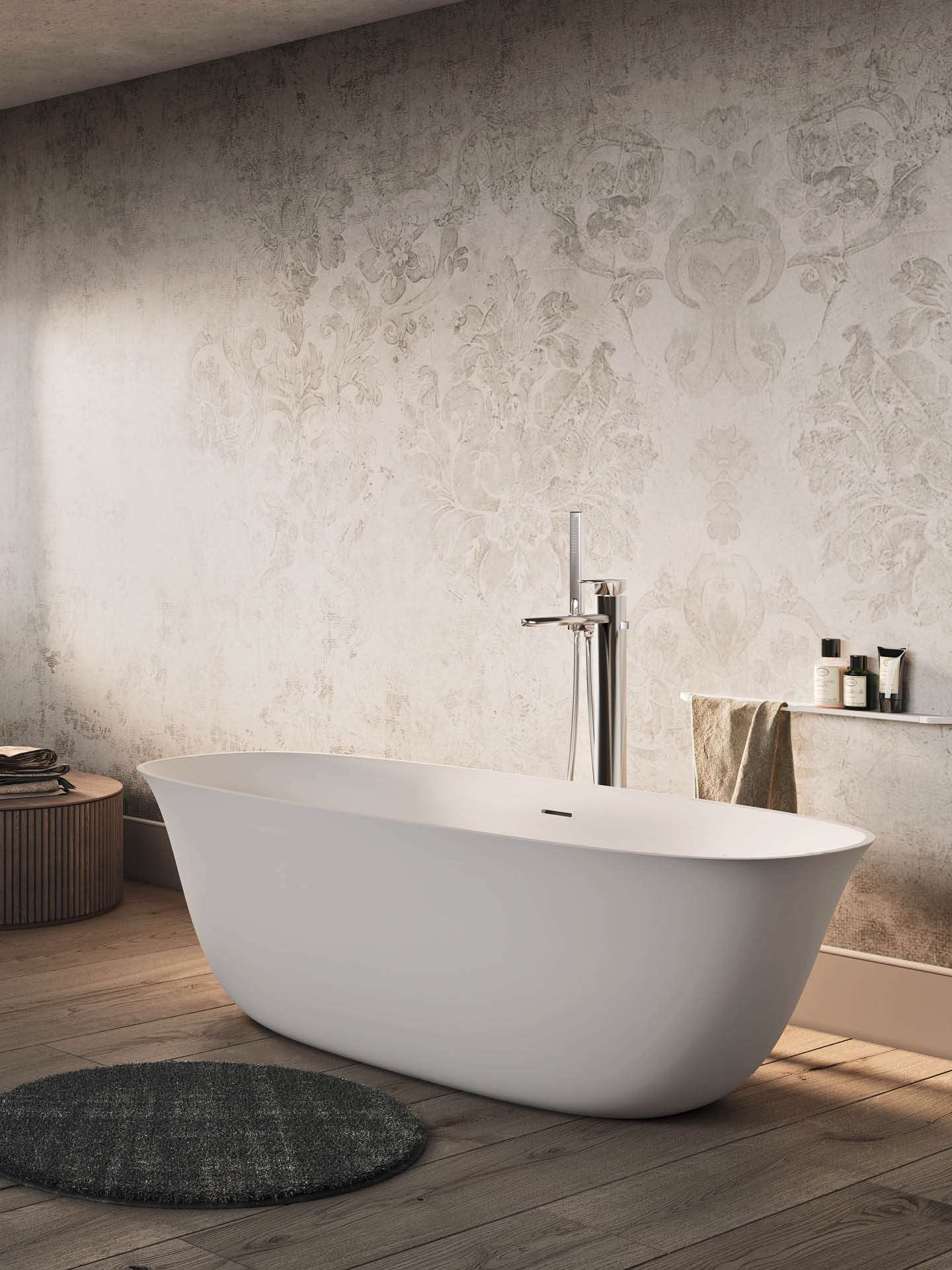 Loto vasca da bagno ovale freestanding in solid surface dal colore bianco