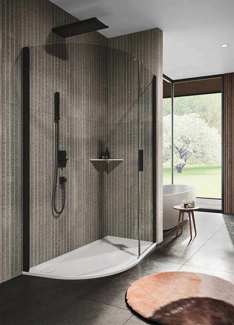 LUXOR_140S_1 Box doccia semicircolare ad angolo con porta battente. Collezione Luxor