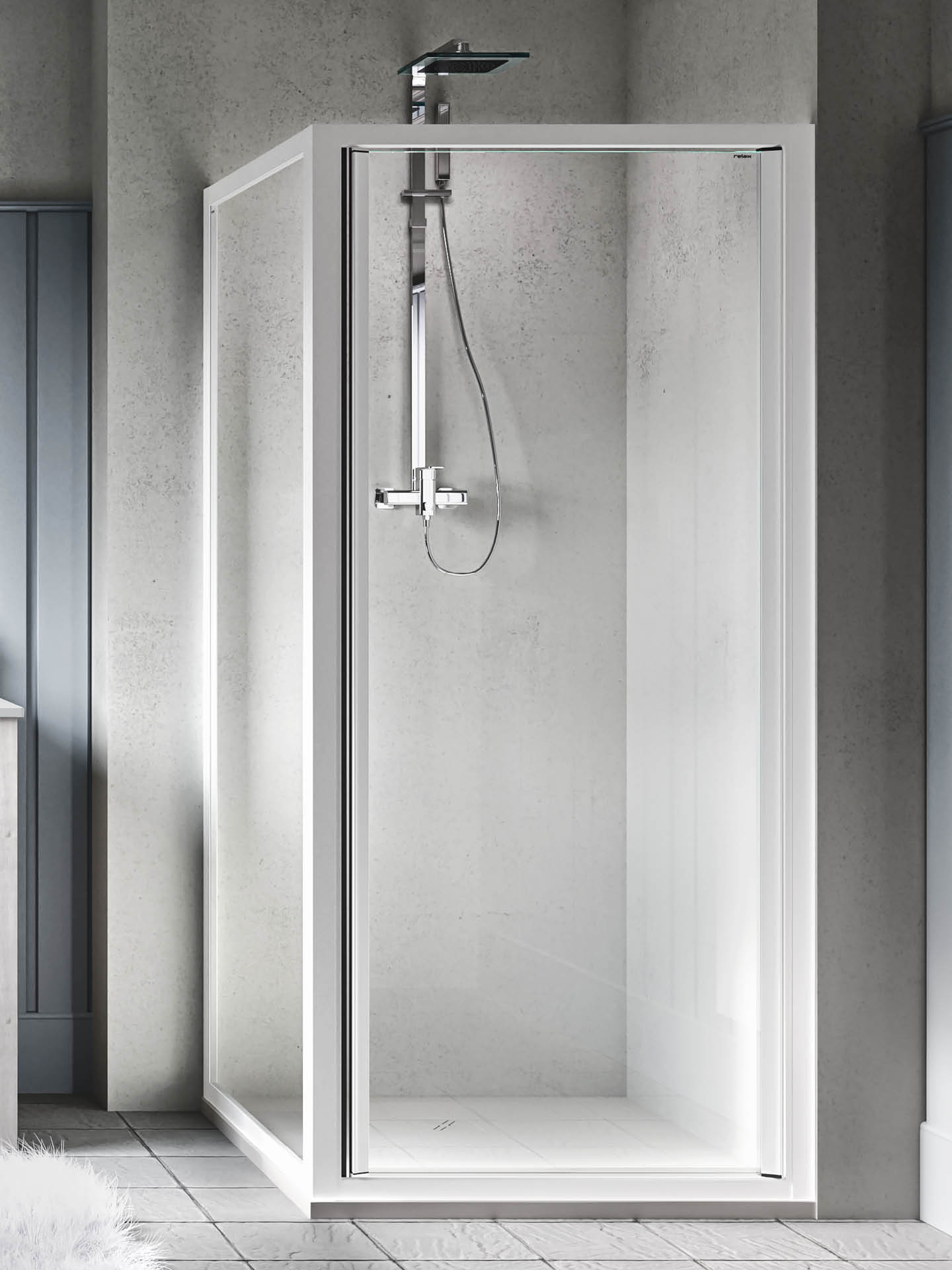 lyra b1+f cabina doccia con maniglia integrata ad angolo con profili di colore bianco