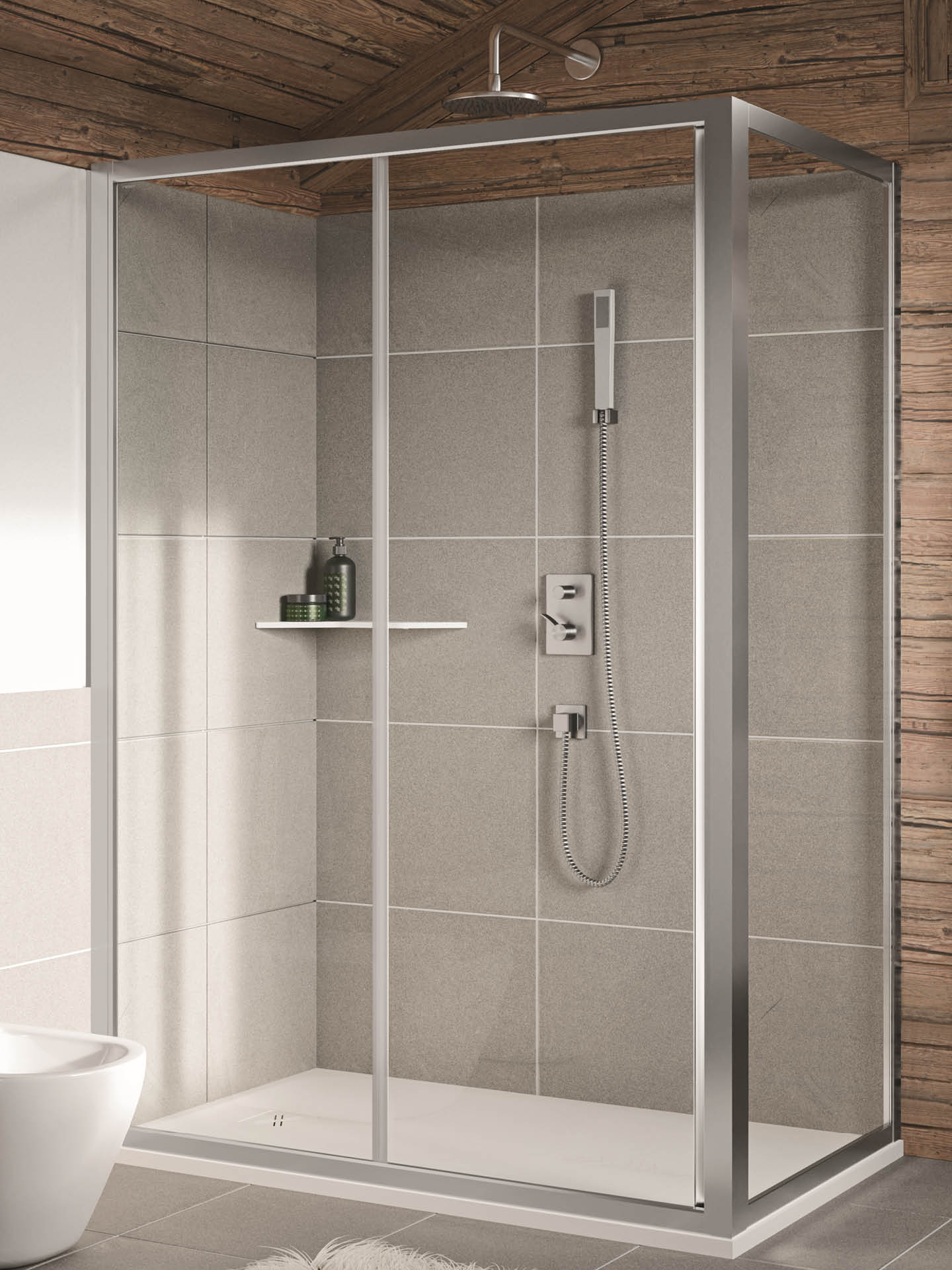 lyra sc1+f cabina doccia con maniglia integrata ad angolo e anta scorrevole