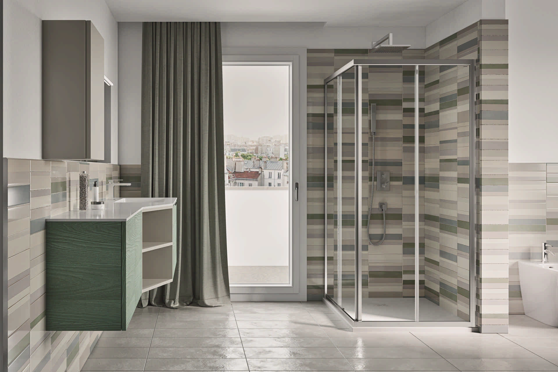 Kleine Eckduschabtrennung mit Aluminiumprofilen und Schiebetüren