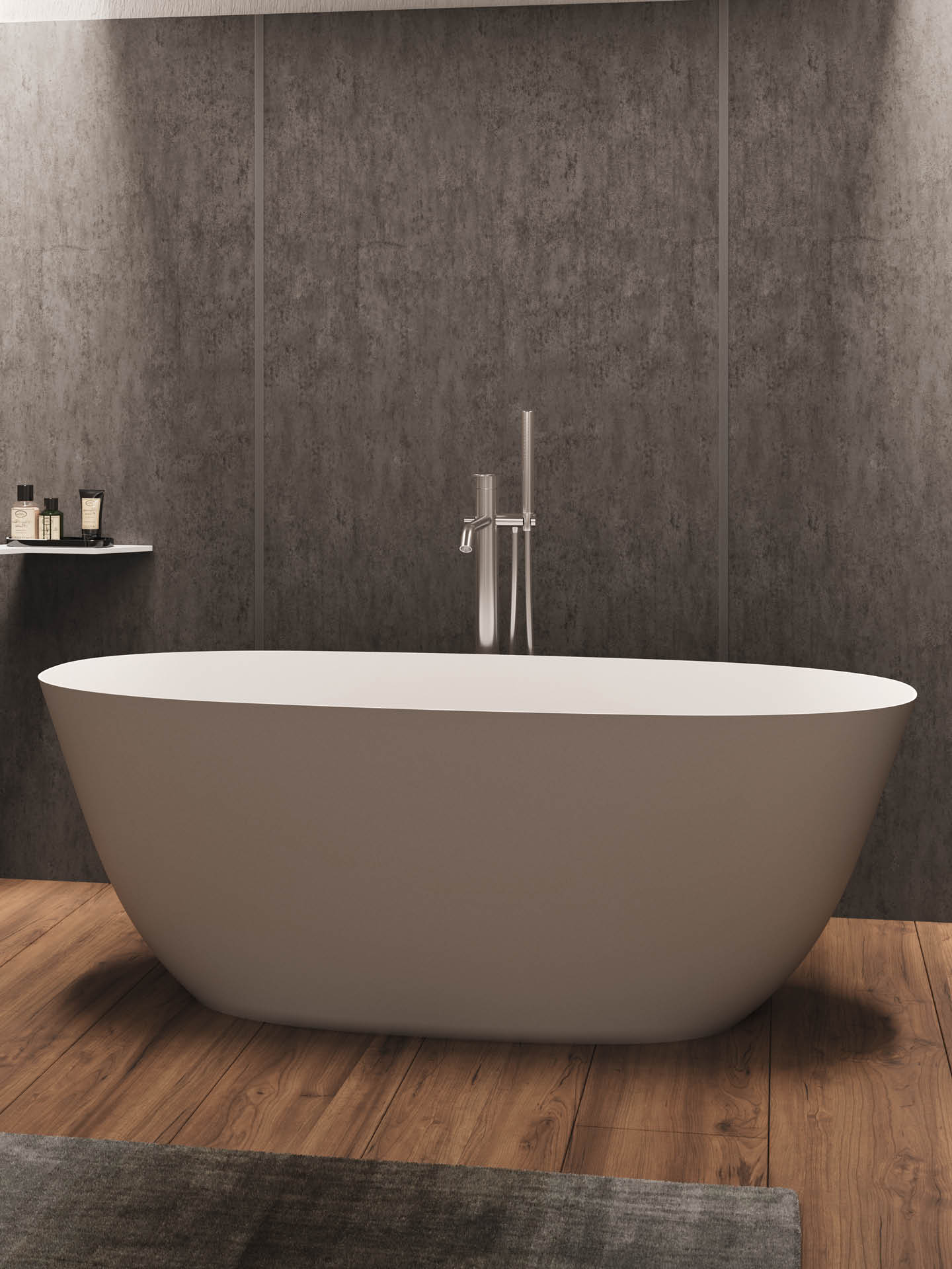 Primula vasca da bagno freestanding ovale con bordi sottili in solid surface