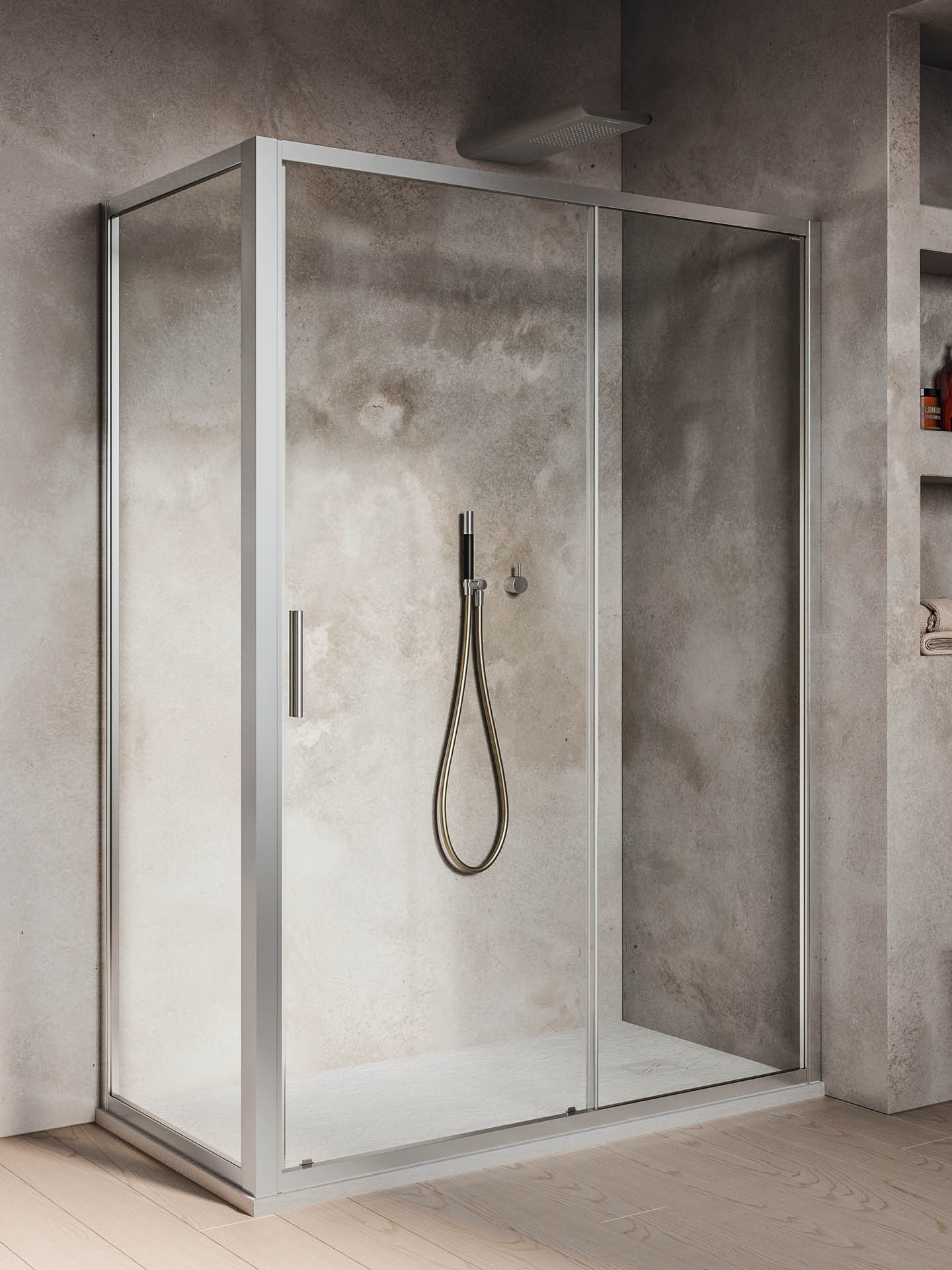 smart sc1 box doccia con anta scorrevole ad angolo con profili brillantati