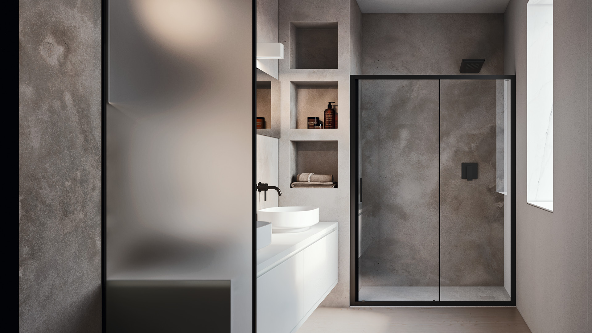 cabina doccia smart sc1 con profili neri e anta scorrevole in nicchia