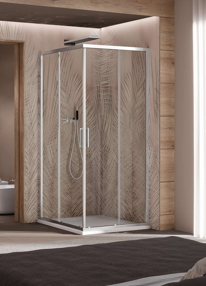 SMART_A+A_2 Box doccia per bagno contract con doppia porta scorrevole e profili brillantati. Collezione Smart