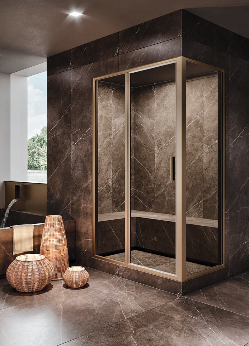 STEAM_PB_F_ANGOLO Box doccia per bagno turco con profili a tenuta stagna. Collezione Steam