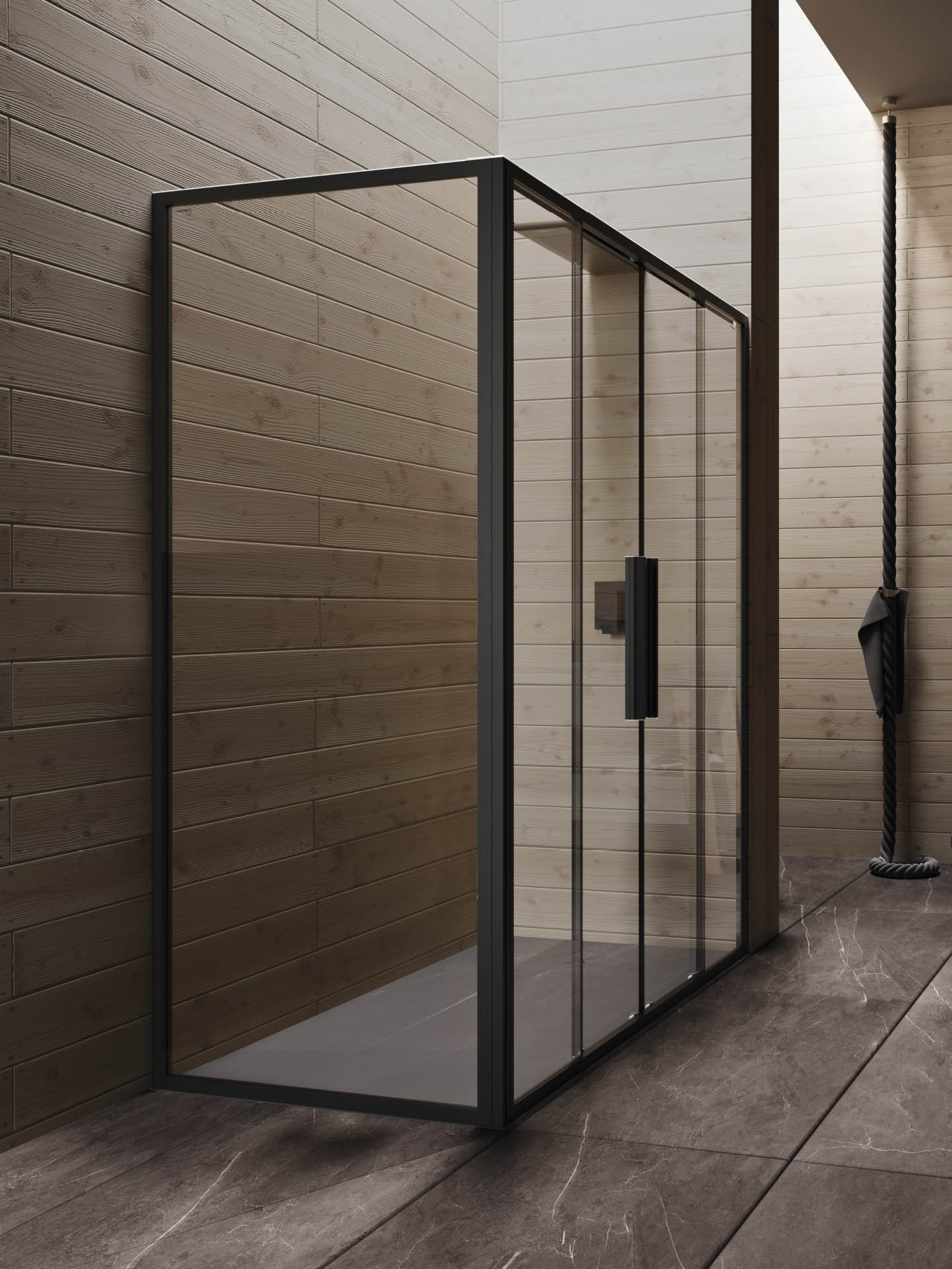 unico sc2+f4 cabina doccia nero con lato fisso e ante scorrevoli