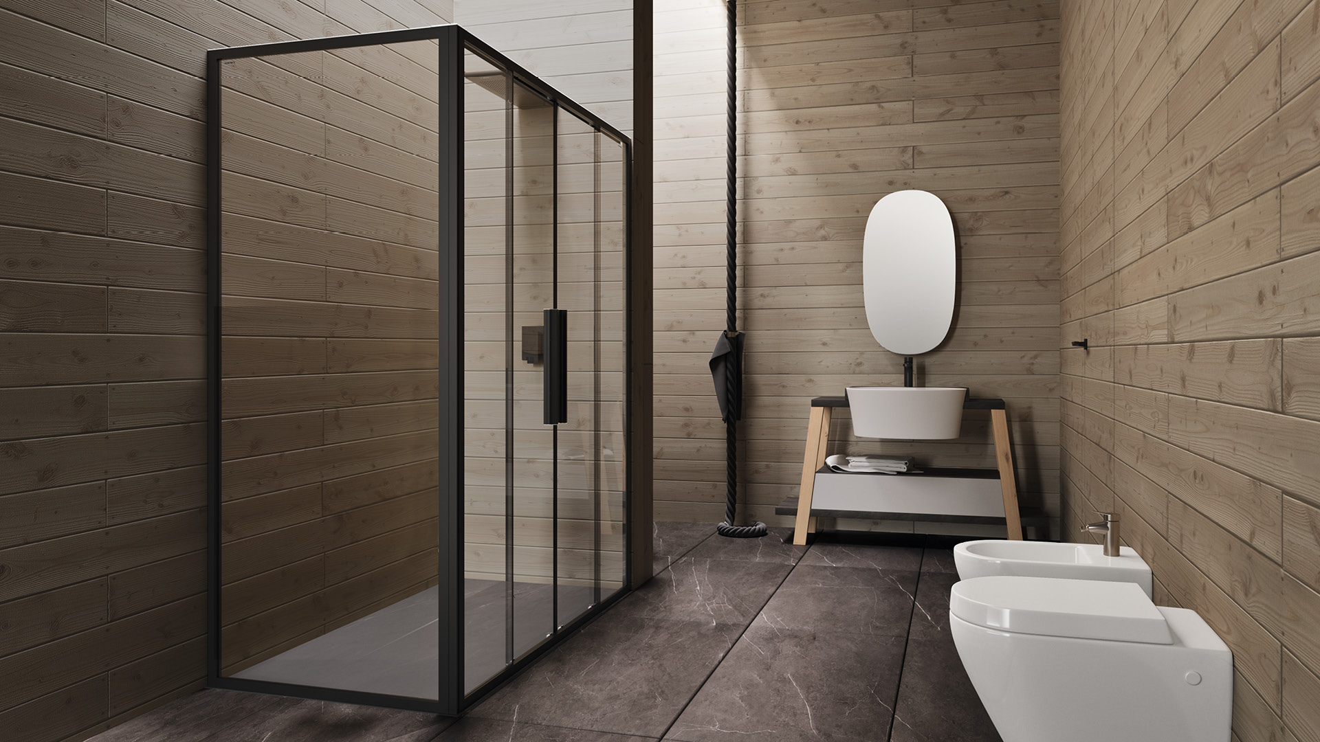 unico sc2+f4 box doccia nero con lato fisso e ante scorrevoli