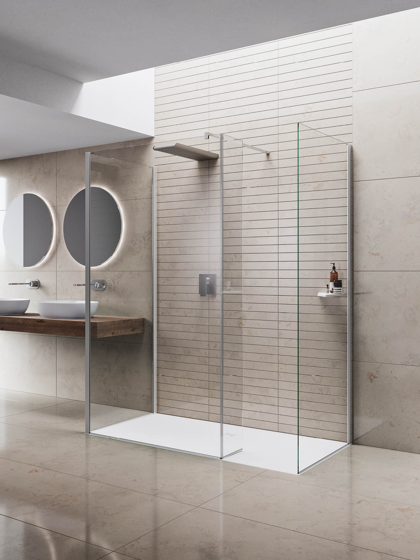 wall a+pf box doccia walk-in minimal di design con paraspruzzi fisso