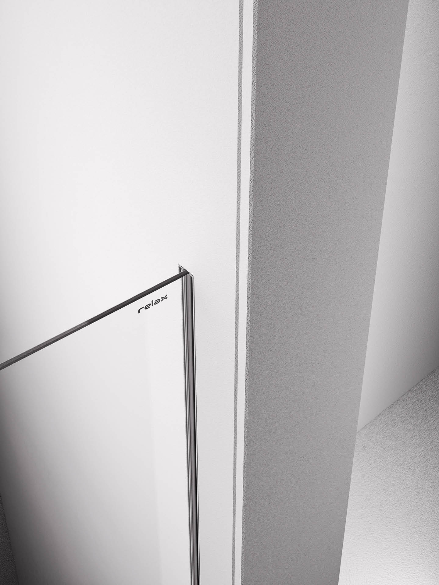 Profilo vetro box doccia inserito nel muro, vista esterna