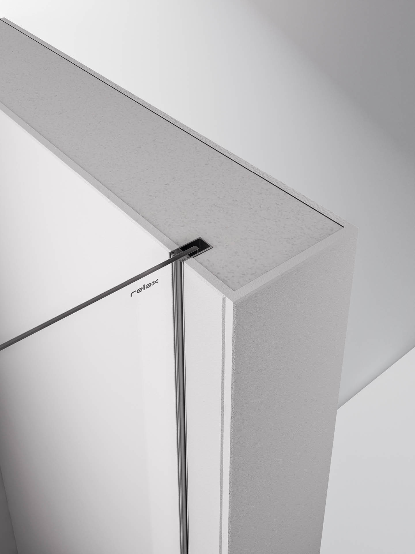 Profilo vetro box doccia inserito nel muro, vista interna
