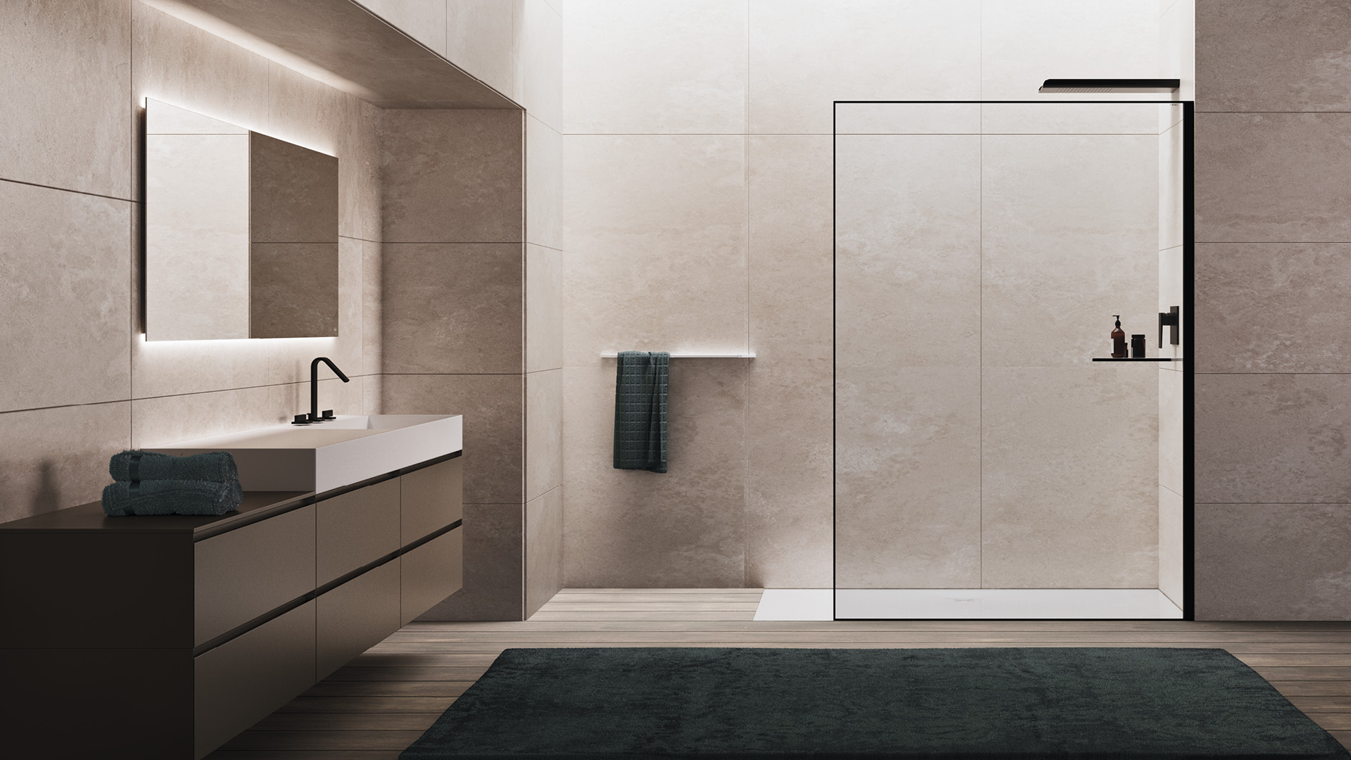 box doccia in nicchia walk-in con frame cornice decorativa