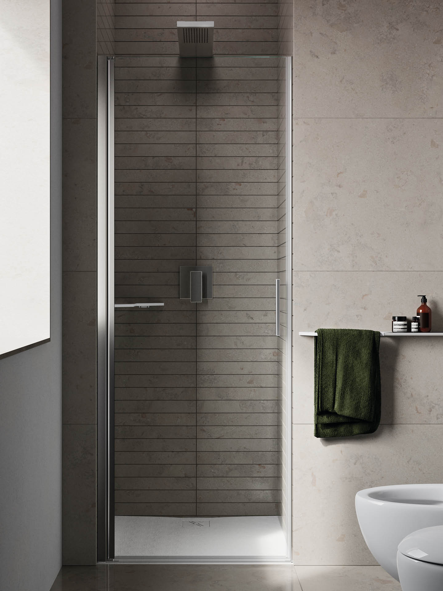 box doccia con anta battente in nicchia minimal senza profili