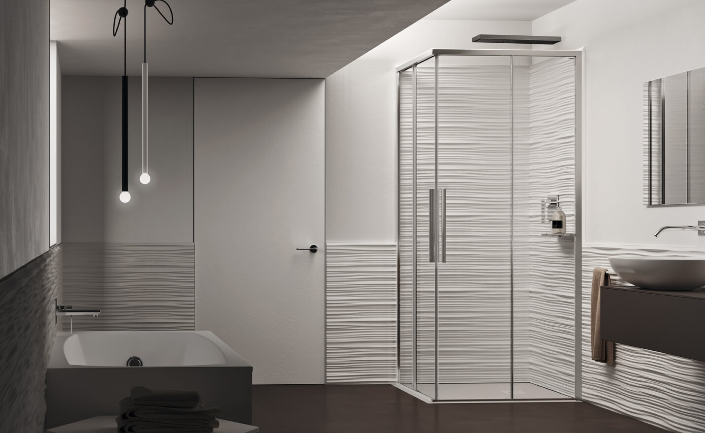 Duschabtrennung mit doppelter Schiebetür ohne Unterprofil