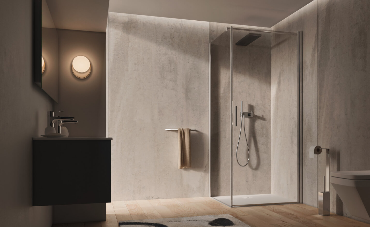 cta-battente box doccia ad angolo senza profili light con anta battente e lato fisso