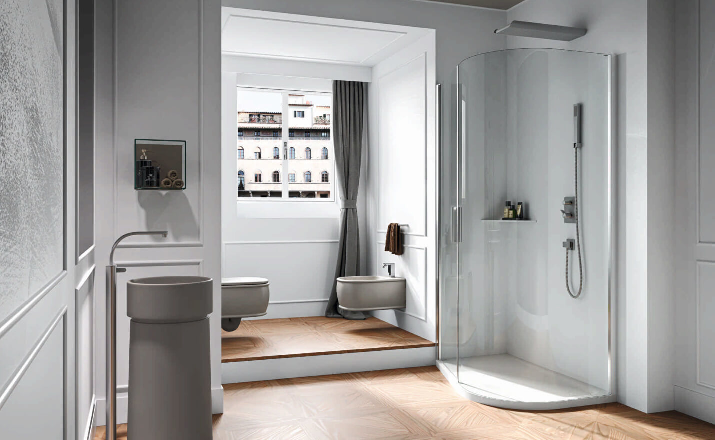 Cabina doccia semicircolare ad angolo Luxor con anta battente