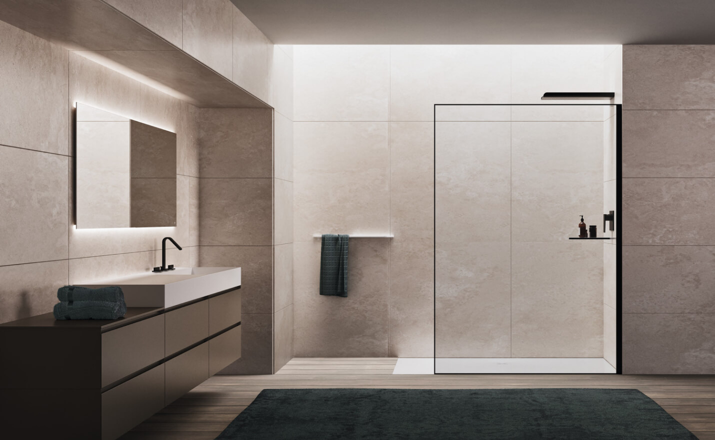 Душевая кабина в нише с прозрачным стеклом