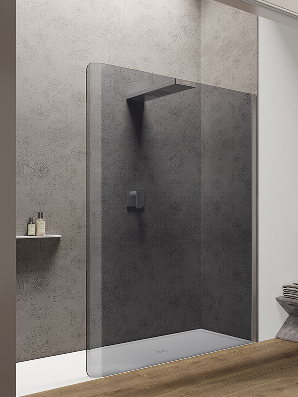 Cabina doccia in nicchia Bobox A con vetri grigio europa e soffione Popeye