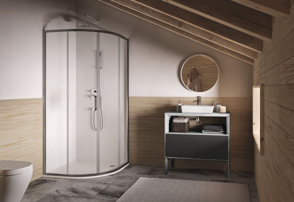 FLAT R2 Cabina doccia ad angolo semicircolare in stanza dallo stile rustico