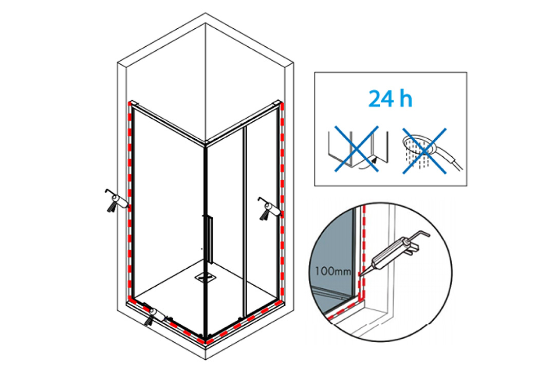 Esempio di montaggio e siliconatura cabina doccia