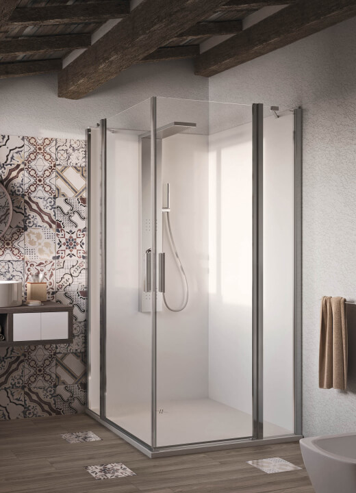 light pa+pa box doccia ad angolo con doppia anta battente in montagna