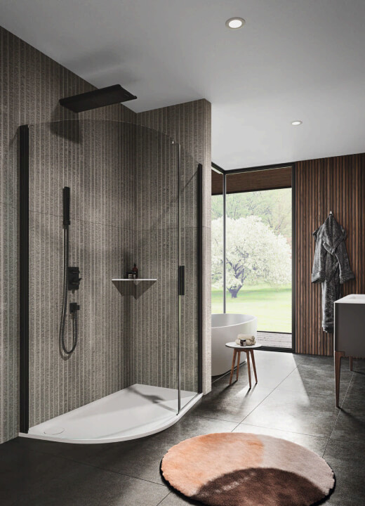 Box doccia semicircolare ad angolo e porta battente