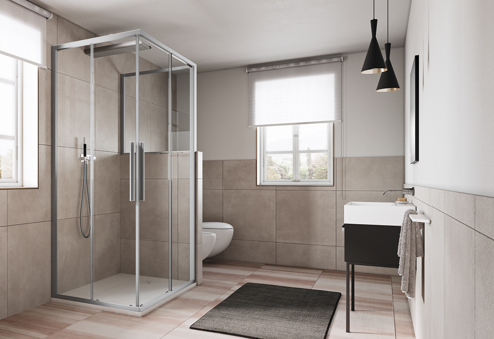 Cabine de douche sur mesure au-dessus d'un muret