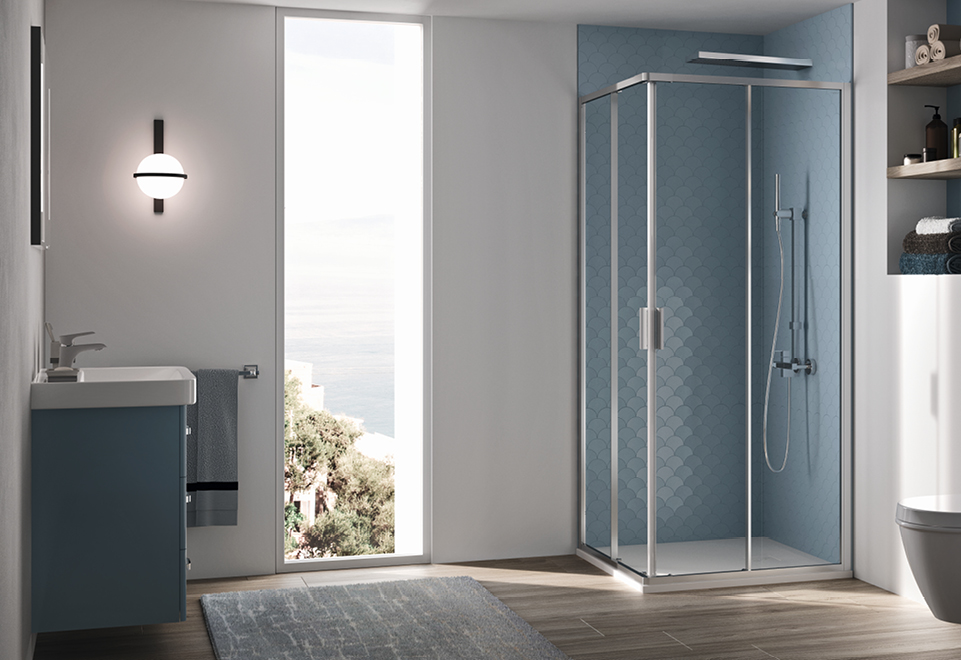 box doccia bagno casa al mare con ante scorrevoli