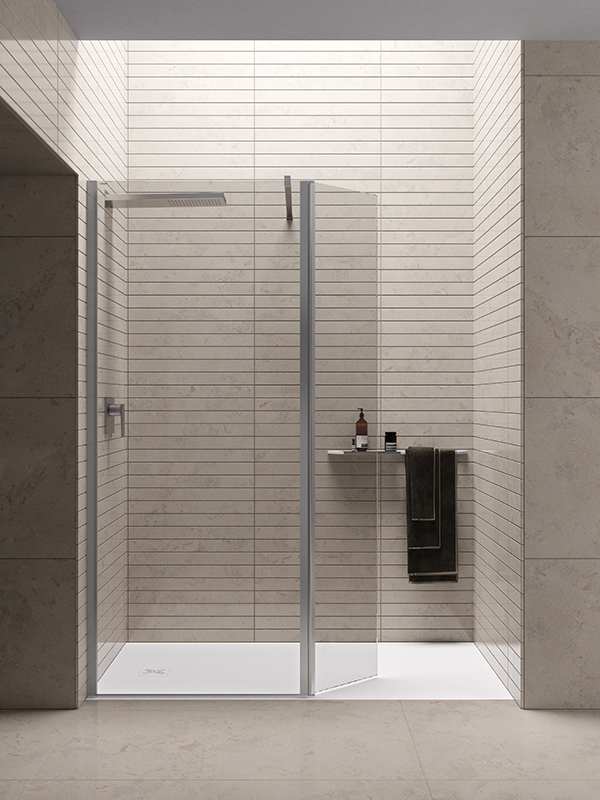 box doccia walk-in in nicchia con paraspruzzi mobile