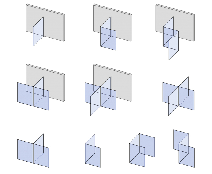 Possibili configurazioni della parete divisoria Wonder Wall
