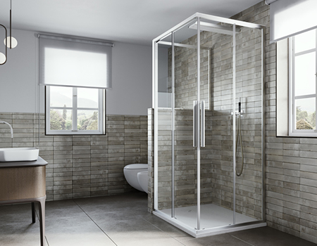 page1 Cabina doccia sopra muretto 3 lati all'interno del bagno