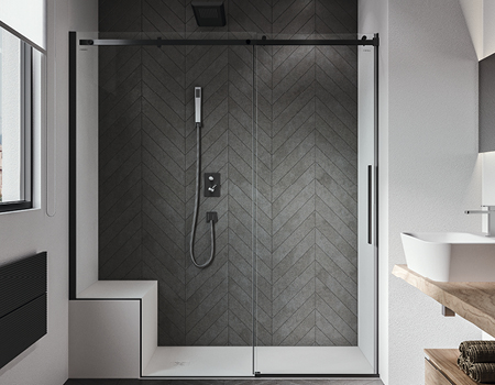 Cabine de douche sur mesure Axia Box doccia in nicchia sagomato sopra muretto per seduta